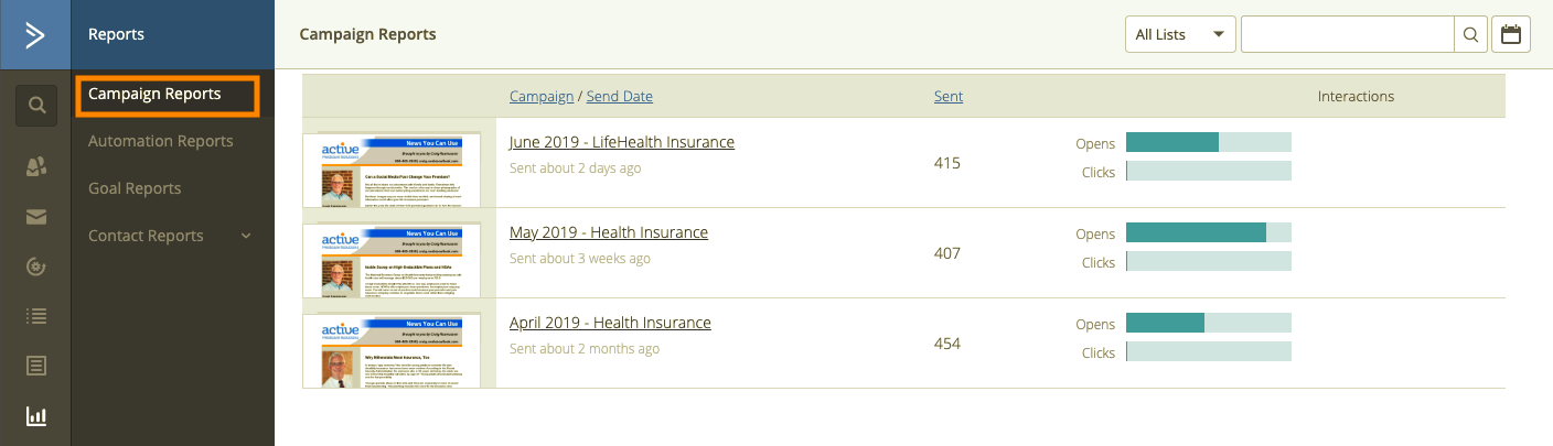 See all campaigns from Campaign Reports